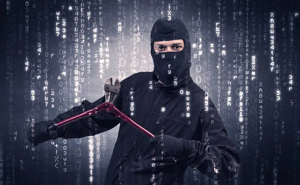 Burglar in action with encoded concept. — Stock Photo, Image