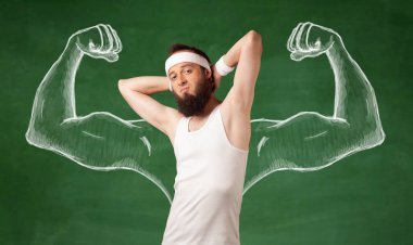 Sıska genç adam çalışıyor.