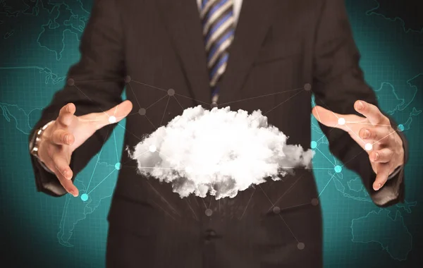 Sales person holding white cloud — Stock Photo, Image