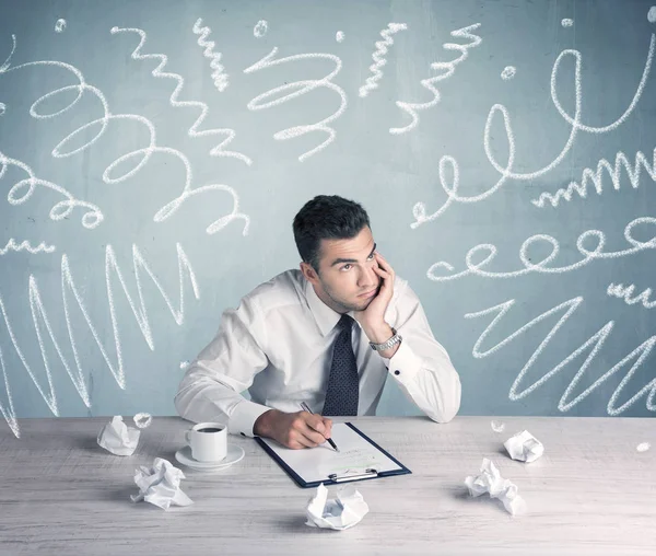 Tired office worker with drawn messy lines — Stock Photo, Image