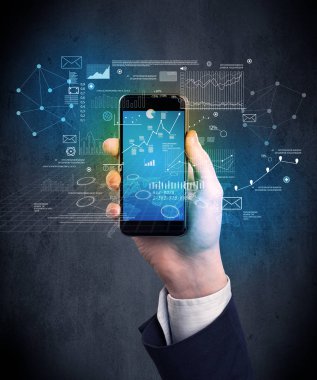 El ele tutuşan akıllı telefon.