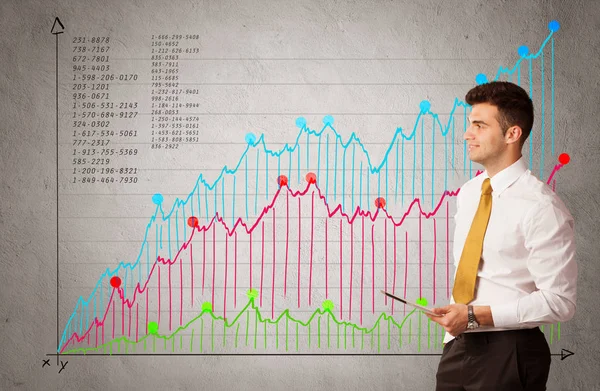 Färgglada diagram med siffror och affärsman — Stockfoto