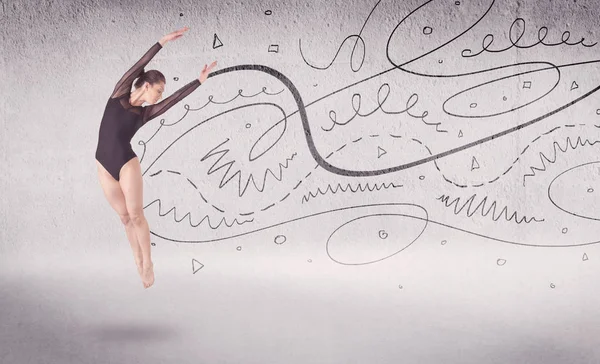 Dançarina de balé executando dança de arte com linhas e setas — Fotografia de Stock