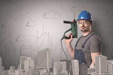 İşçi ile şehir planı.