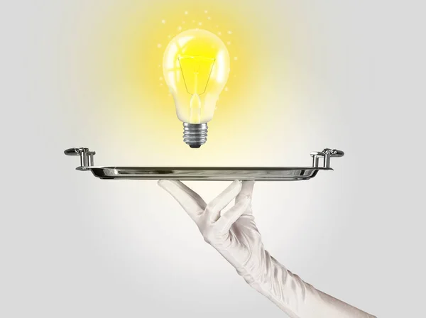 Idea intelligente concetto con lampadina su vassoio — Foto Stock