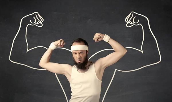 Young weak man with drawn muscles — Stock Photo, Image