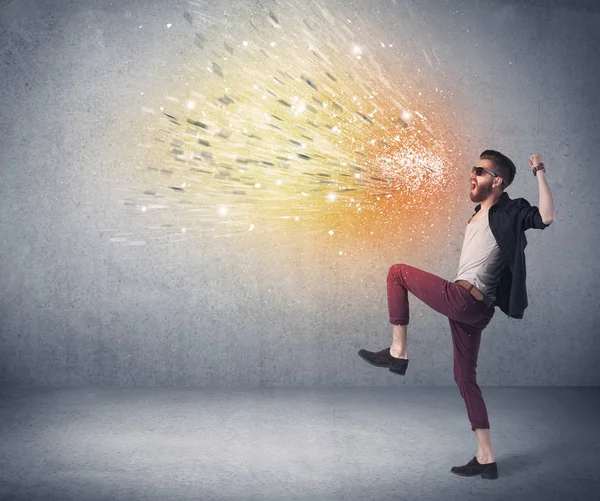 Fashion model shouting colorful splash — Stock Photo, Image