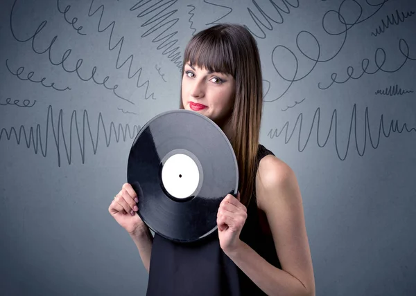 Lady drží vinylová deska — Stock fotografie