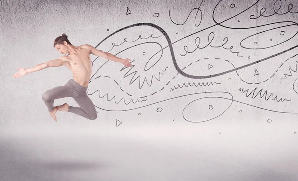 Dançarina de balé executando dança de arte com linhas e setas — Fotografia de Stock