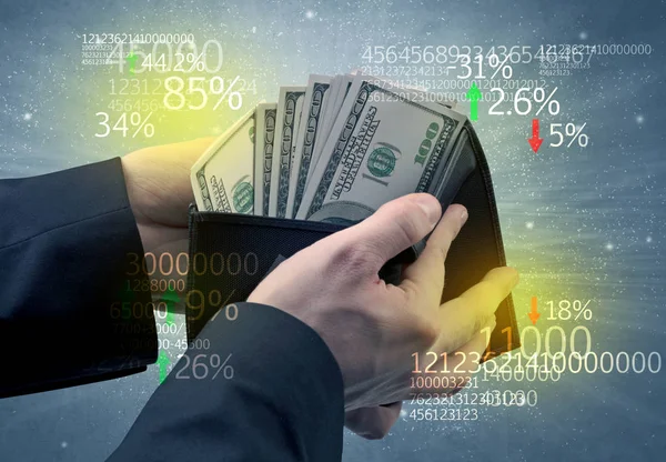 Zakenman hand neemt dollar van portemonnee — Stockfoto
