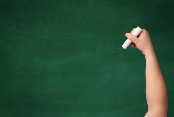 Hand writing on clean blackboard — Stock Photo, Image