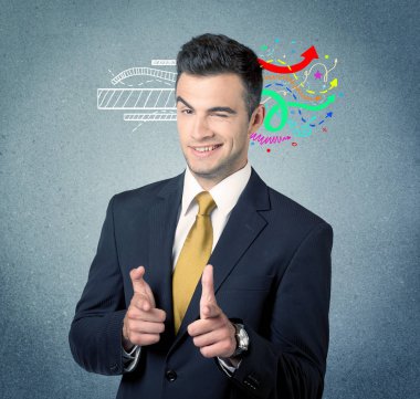 Mutlu yaratıcı iş adamı çizim ile