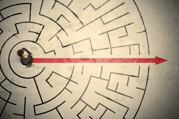 Business person standing in the middle of a circular maze — Stock Photo, Image