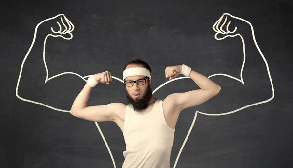 Young weak man with drawn muscles — Stock Photo, Image