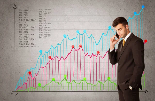 Färgglada diagram med siffror och affärsman — Stockfoto