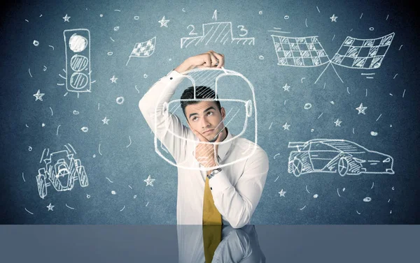 Student dreaming of  becoming racer concept — Stock Photo, Image