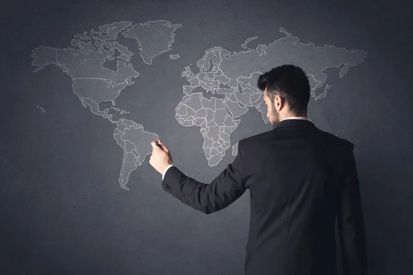 Homem de negócios com mapa do mundo — Fotografia de Stock