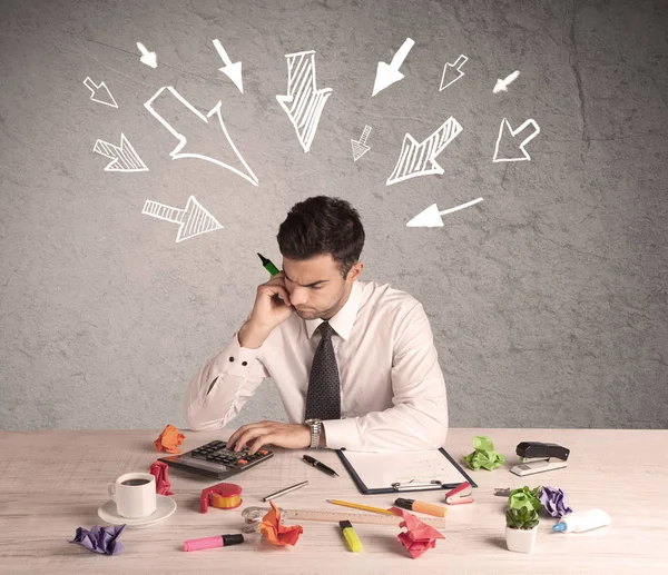 Busy office worker with drawn arrows — Stock Photo, Image