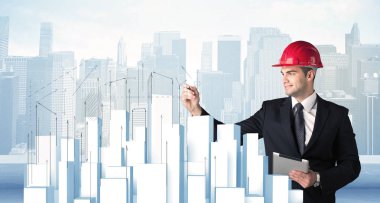 İşadamı çizim gökdelenler