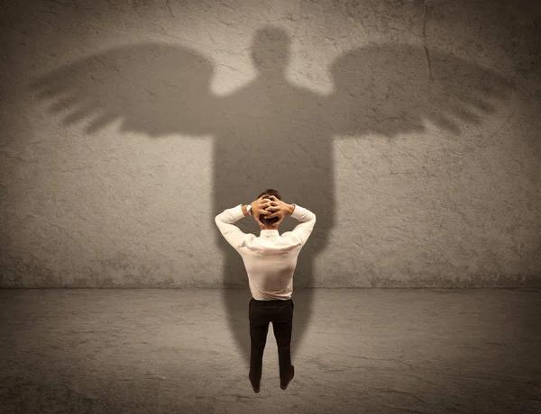 Vendedor honesto com conceito de sombra de anjo — Fotografia de Stock
