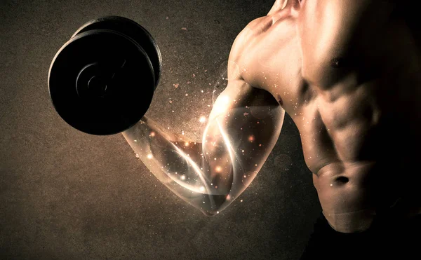 Bodybuilder hebt Gewicht mit energischem White-Line-Konzept — Stockfoto