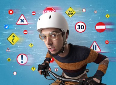 Stylish biker with highway code concept clipart