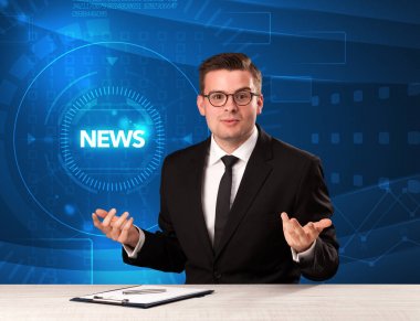 Tehnology backg haberlerle söylüyorum Modern televizyon sunucusu