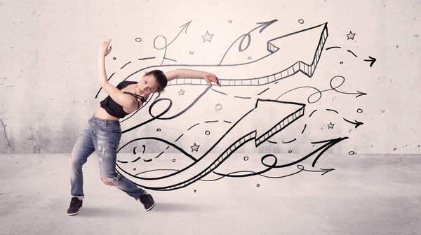 Street dancer with arrows and stars