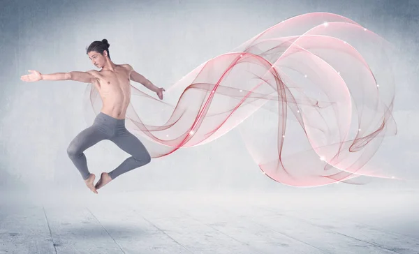 Dancing ballet performance artist with abstract swirl — Stock Photo, Image
