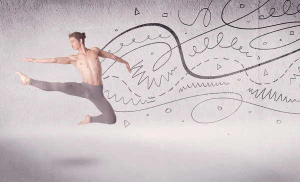 Bailarina de ballet realizando danza artística con líneas y flechas — Foto de Stock