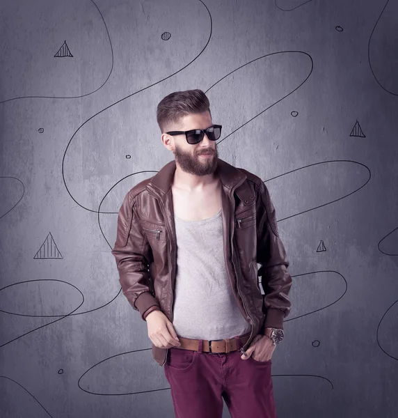 Hipster guy with beard and vintage camera — Stock Photo, Image