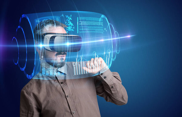 Businessman with virtual reality goggles
