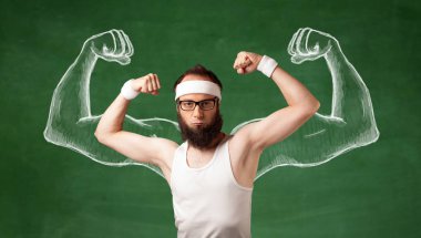 Sıska genç adam çalışıyor.