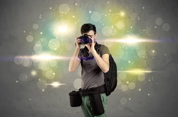 Fotograf s blikajícími světly — Stock fotografie