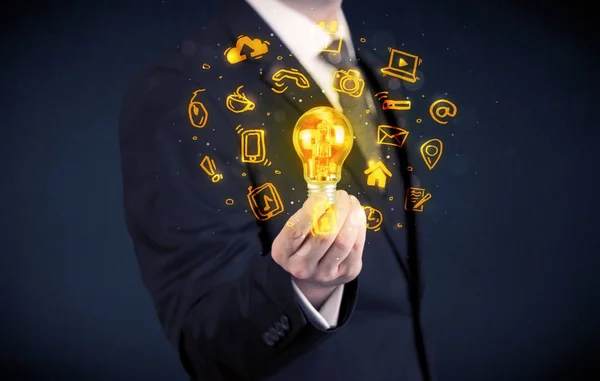 Salesman promoting his bright ideas — Stock Photo, Image