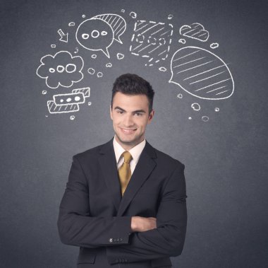 konuşma balonları ile işadamı 