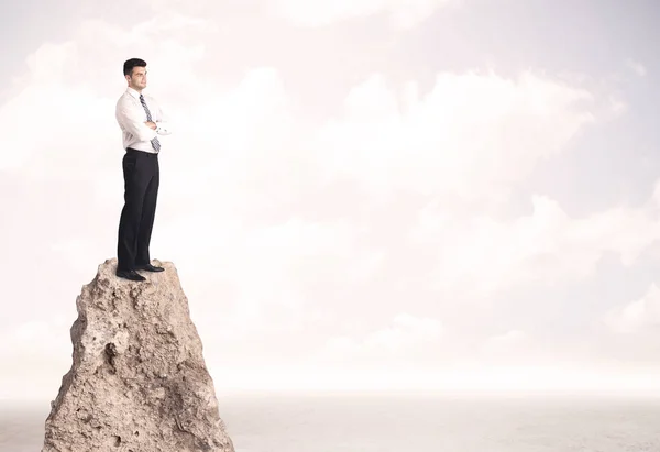 Happy businessman standing on cliff — Stock Photo, Image