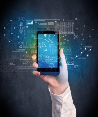 El ele tutuşan akıllı telefon.