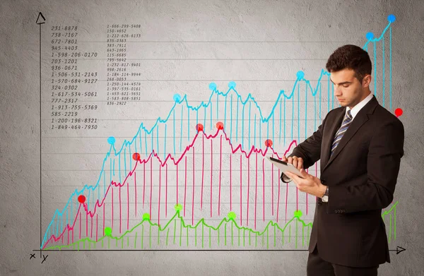 Färgglada diagram med siffror och affärsman — Stockfoto