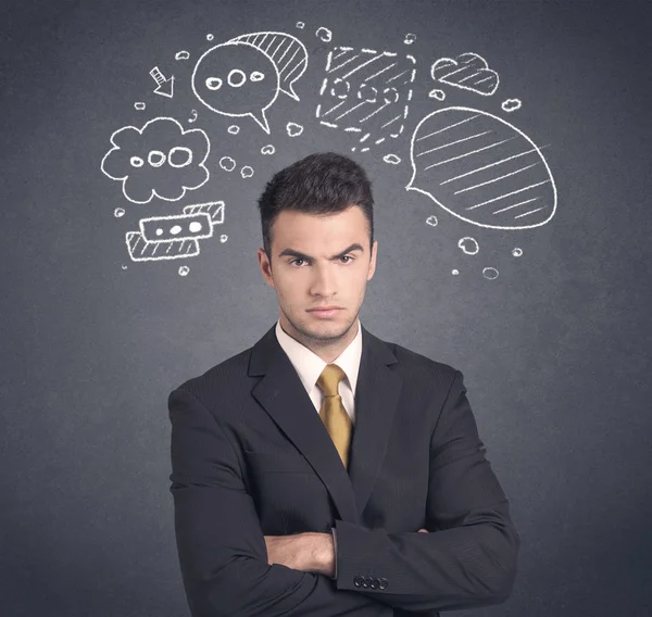 Hombre de negocios con burbujas de habla — Foto de Stock