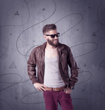 Sakallı ve klasik kameralı hippi.