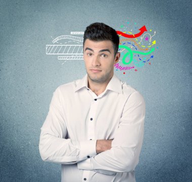 Mutlu yaratıcı iş adamı çizim ile