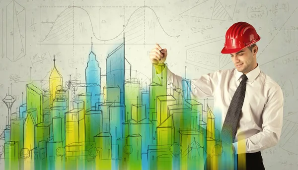 Business architect sketching a cityscape — Stock Photo, Image