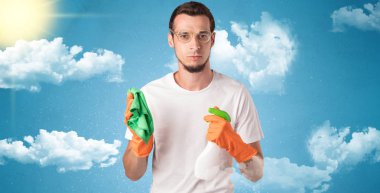 Kahya ve turuncu eldiven ile güneşli kavramı