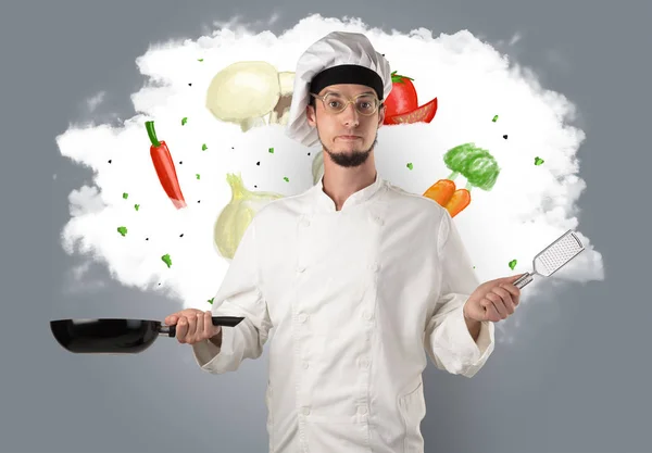 Verduras en la nube con cocinero masculino — Foto de Stock