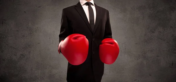 Boxing businessman with red boxing gloves — Stock Photo, Image