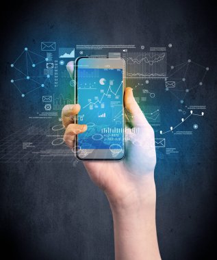 El ele tutuşan akıllı telefon.