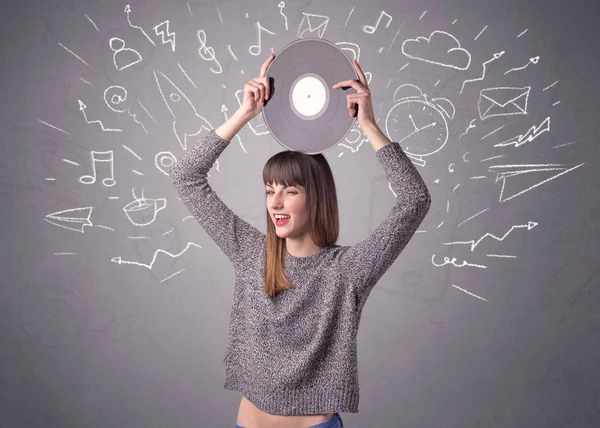 Lady holding vinyl record