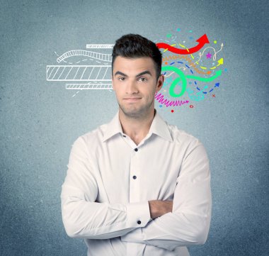 Mutlu yaratıcı iş adamı çizim ile