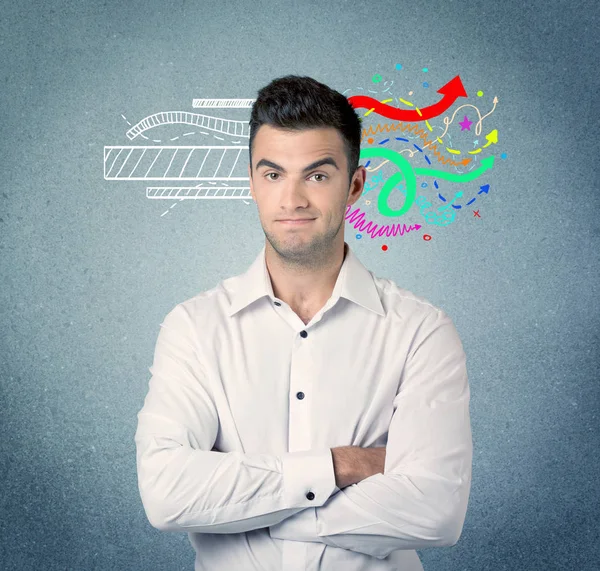 Mutlu yaratıcı iş adamı çizim ile